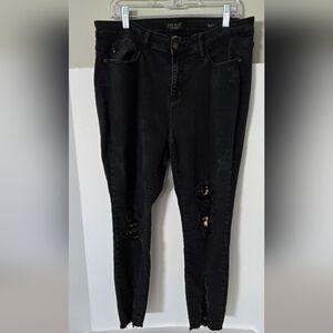 Judy Blue Black Leopard Patch Skinny Jeans Black Distressed Raw Hem